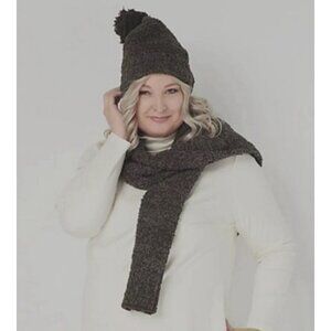 Barefoot Dreams Cozychic Pom Pom Beanie & Scarf Set Espersso Cocoa One Size NWT!